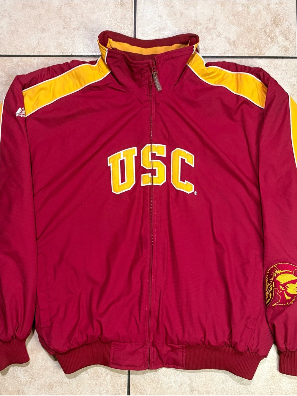 Vintage USC Trojans Majestic Red & Gold Varsity Bomber Jacket